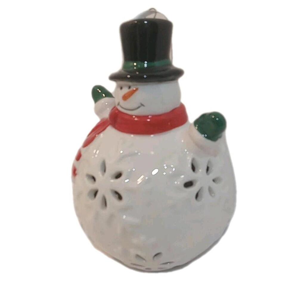 Mr Christmas Ceramic Snowman Ornament Red White Black Green 5" LED Lights Up - Picture 3 of 6